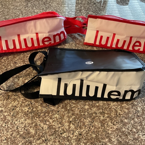 Lululemon Shopping Bags 2 Red, 1 black. Snap top 12”x9”x4” - Picture 2 of 2